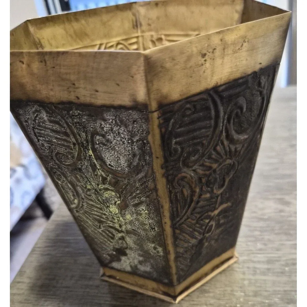 Vintage Foo Dog Finial Asian Brass Tone Tea Caddy Trinket Box 11